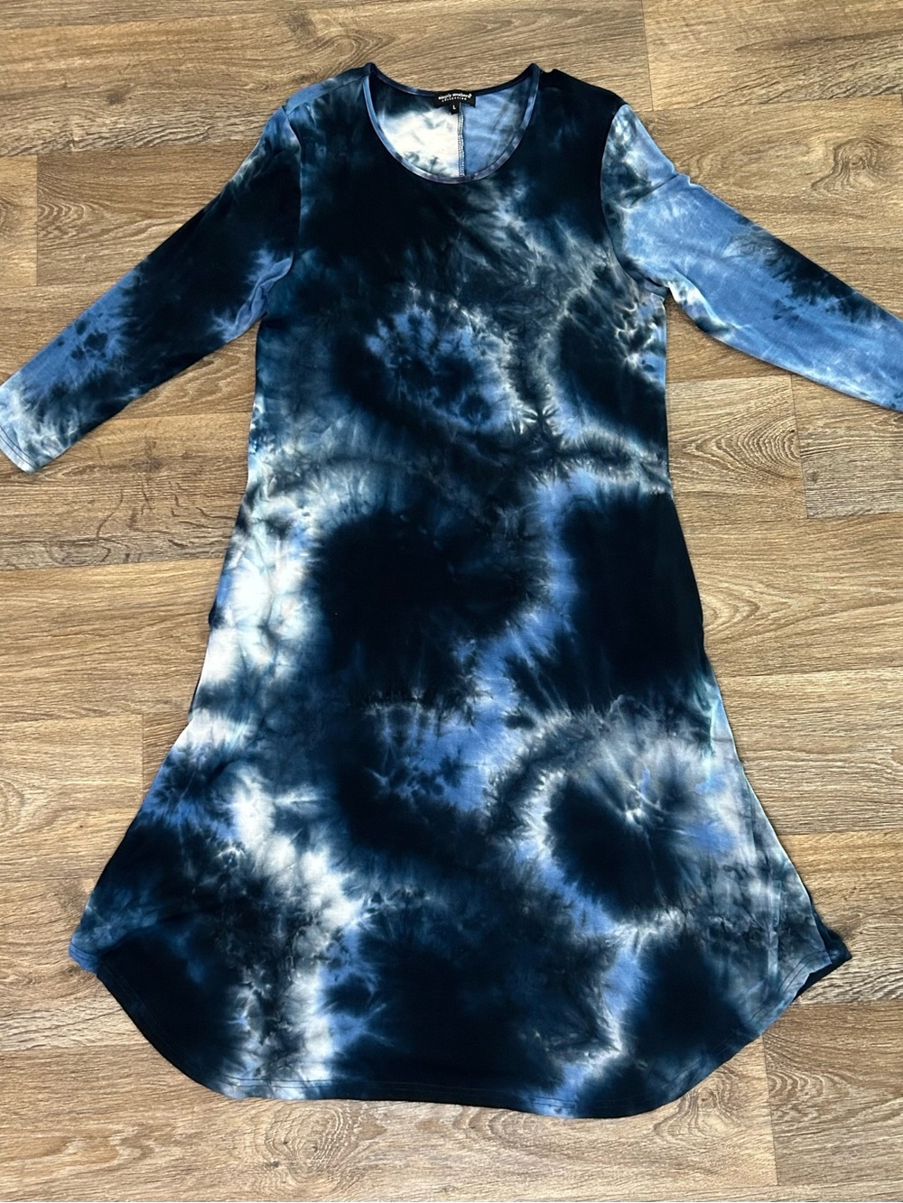 Simply Southern Collection Tie Dye Dress Navy Blue & White Stretchy Size Large